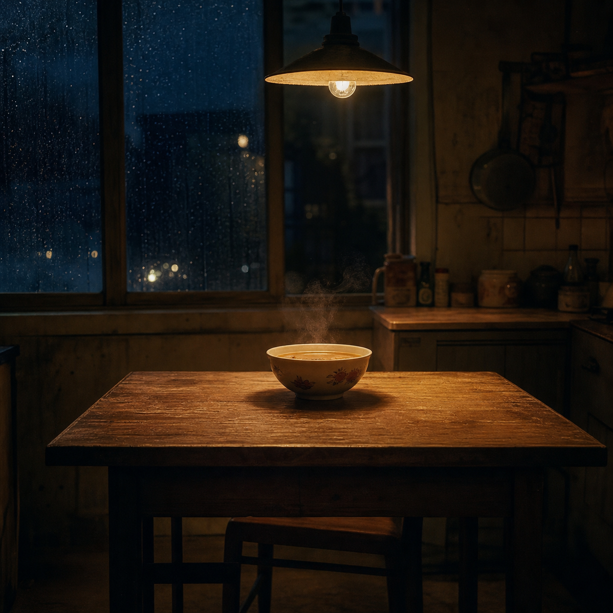 雨夜厨房里的一碗热汤